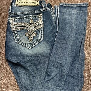 Rock Revival Blue Skinny Jeans with Rhinestone Embroidery